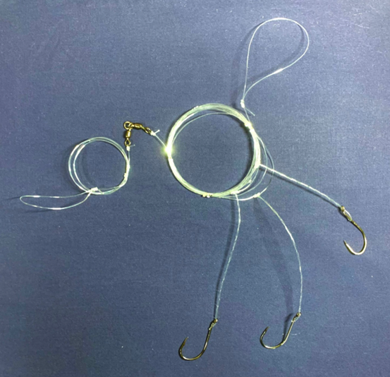 Drone Fishing Rig 1-3  x 7/0 Octopus hooks on 80lb twisted loops